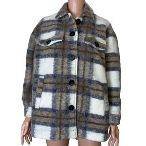 Zara Plaid Long Sleeve Button Down Wool Blend Overshirt Shirt Jacket SZ M